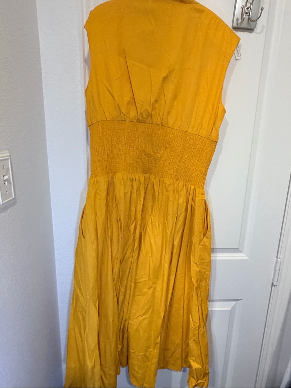 Anthropologie Mustard Yellow Smocked Midi Dress